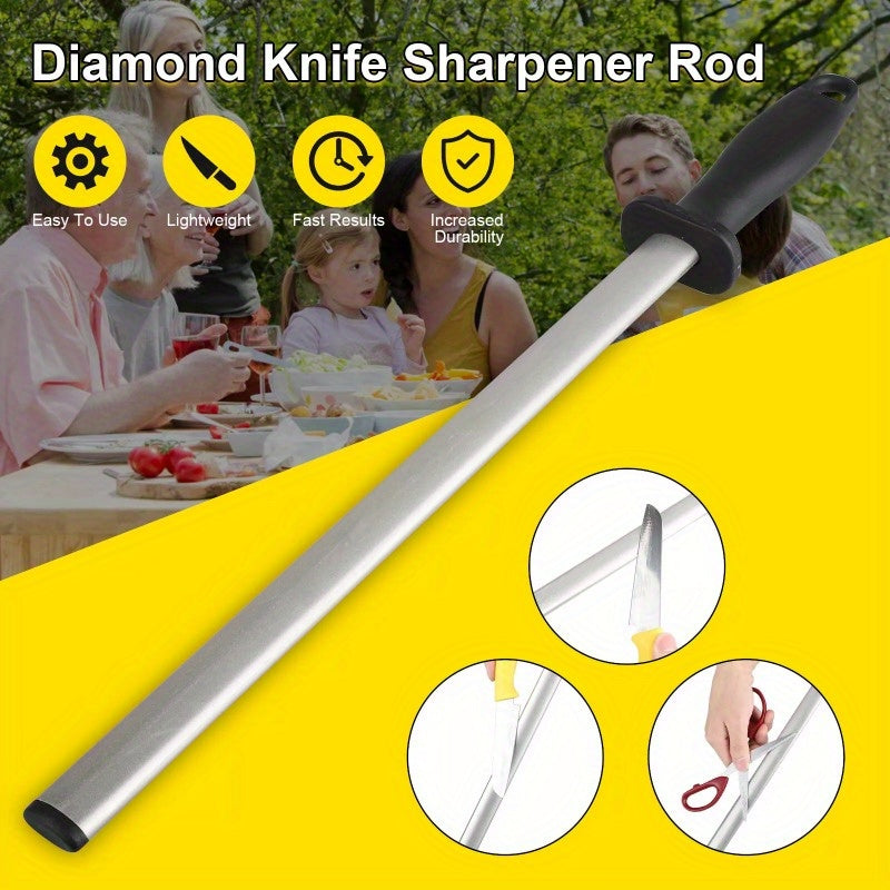 12in Diamond Knife Sharpener Steel Honing Rod Oval Stick Kitchen Sharpening Tool Home Hunting Carbon Steel Blade Sharpening