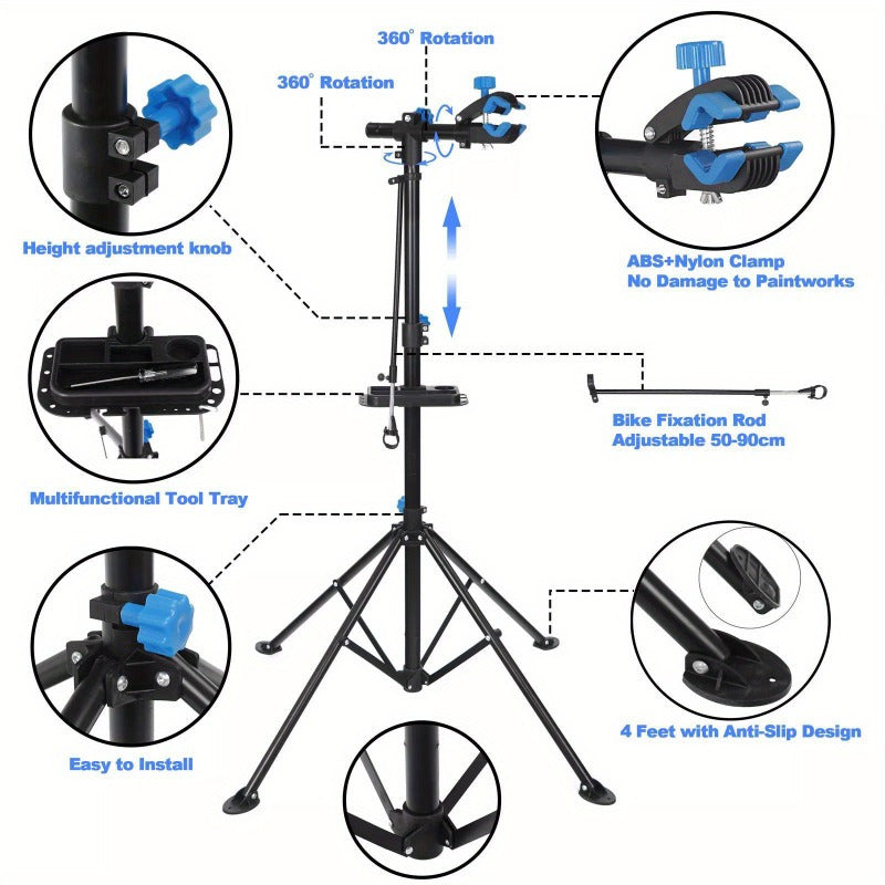 Heavy Duty Bike Repair Stand Adjustable Maintenance FoldingBike Rack w/Tool Tray