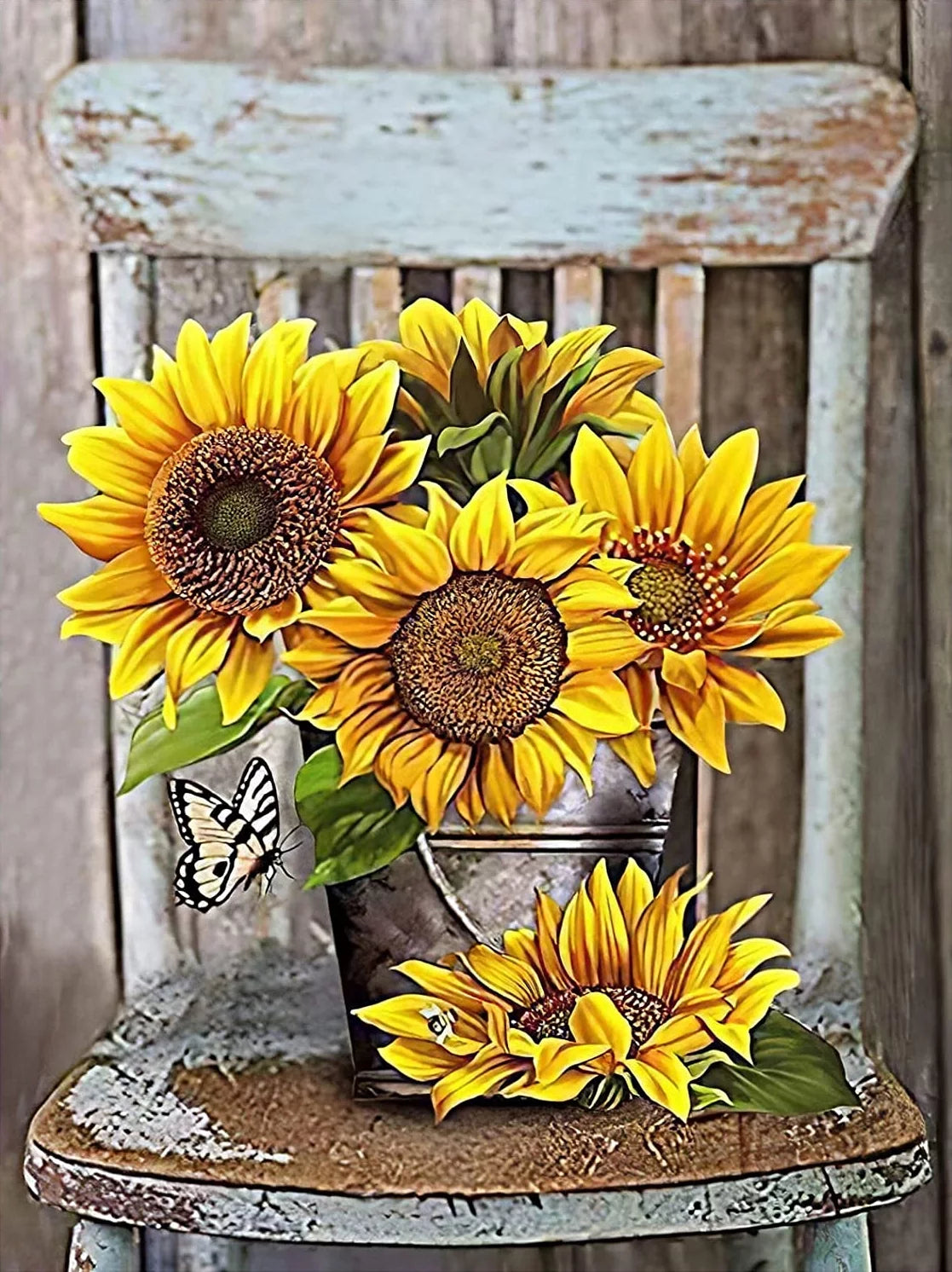 Sunflowers 5D Diamond Painting Kits for Adults Beginners, DIY Butterfly Diamond Art Kits,Round Full Drill Diamonds Dots Gem Art Kits, Home Wall Decor 12X16Inch