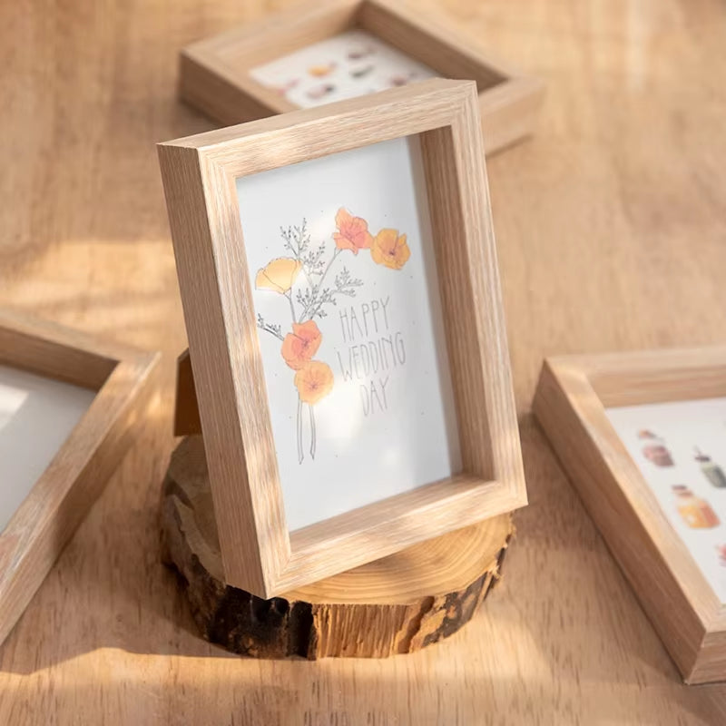 Wooden Photo Frame Picture Frames Shadow Box Frame Wall Photo Card Holder Certificate Specimen Dry Flower Holder Desktop Decor