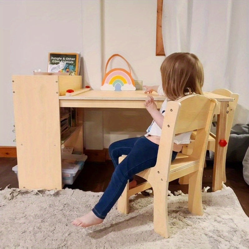 Kids Art Table and Chairs Set Craft Table with Large Storage Shelves Drawing Desk Activity Study Wooden Children's Furniture