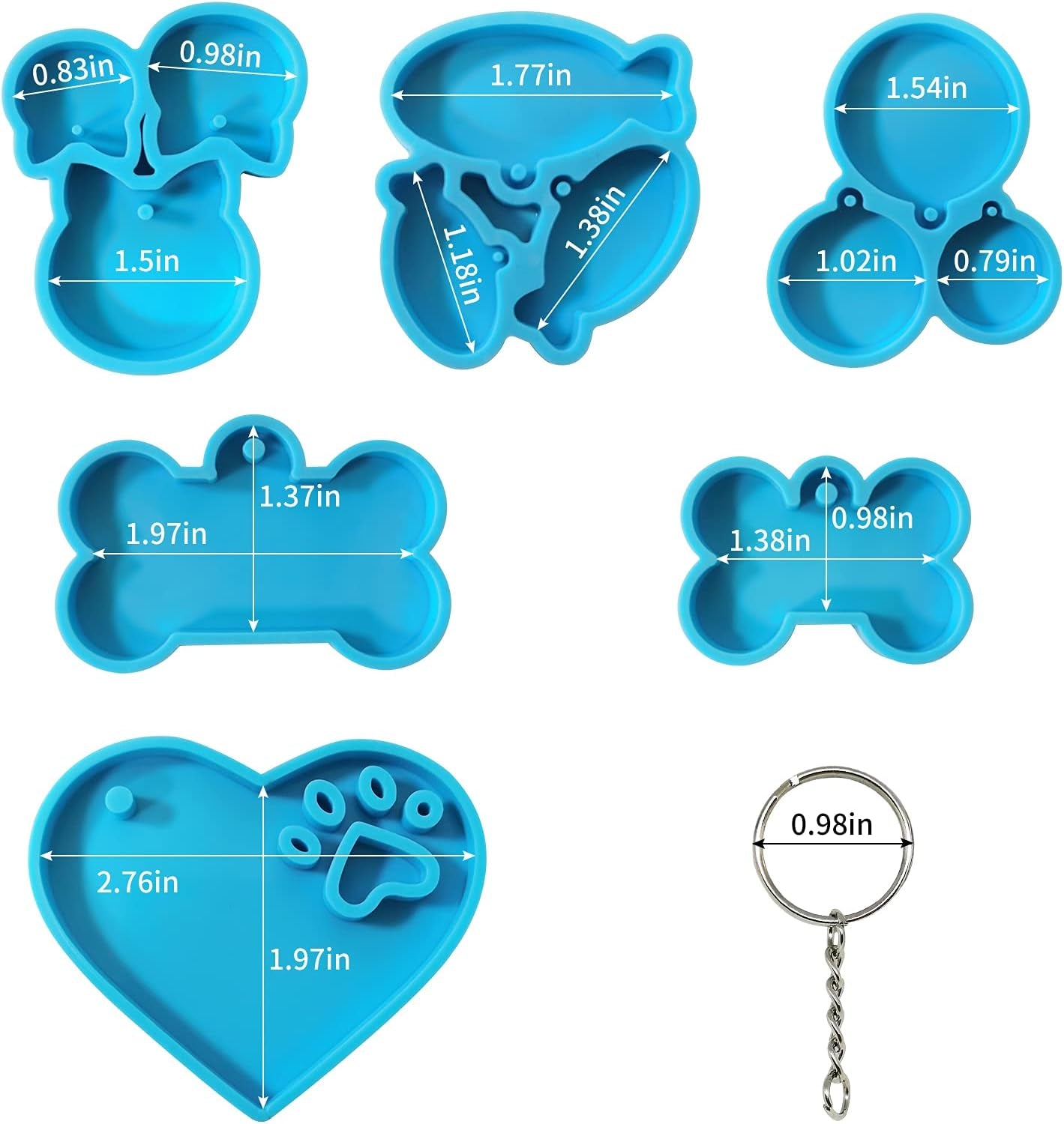 6PCS Dog Bone Shaped Tag Molds for Resin,Cat Tag Heart Keychain Silicone Resin Molds with 20PCS Key Rings,Resin Tag Molds for DIY Crafts Homemade…