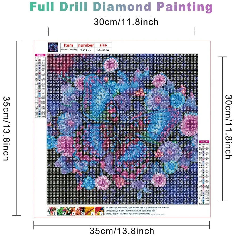 Diamond Painting Kits for Adults Beginners, DIY 5D Butterfly Diamond Painting Kits round Full Drill Diamond Art Kits Flowers Picture Arts Craft for Home Wall Art Decor 11.8X11.8 Inch