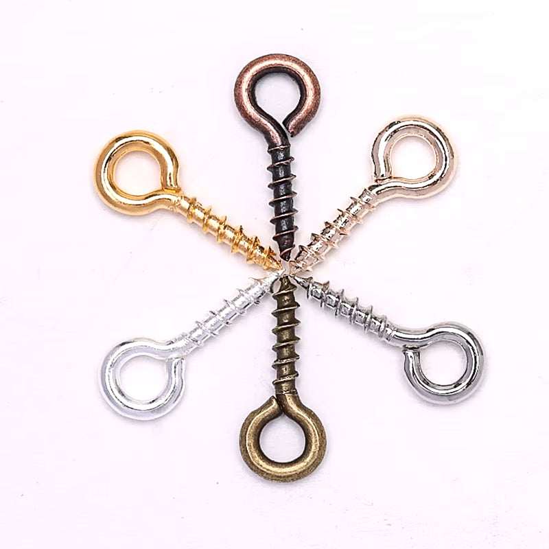 200Pcs Small Tiny Mini Eye Pins Eyepins Hooks Eyelets Screw Threaded Gold Color Clasps Hooks Jewelry Findings for Making DIY