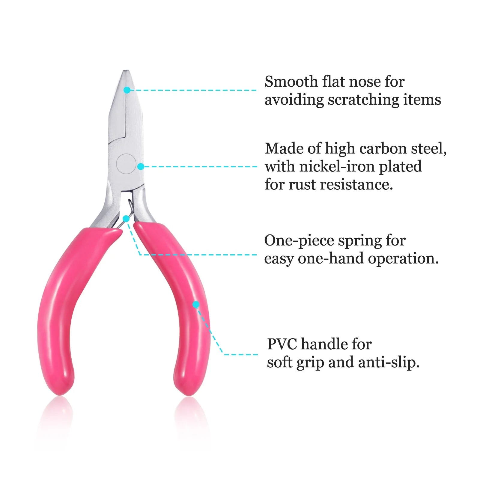 Mini Flat Nose Pliers, 3" Duckbill Pliers with Pink PVC Handle, Jewelry Pliers for Beading Jewelry Making Wire Wrapping DIY Craft Hobby Supplies