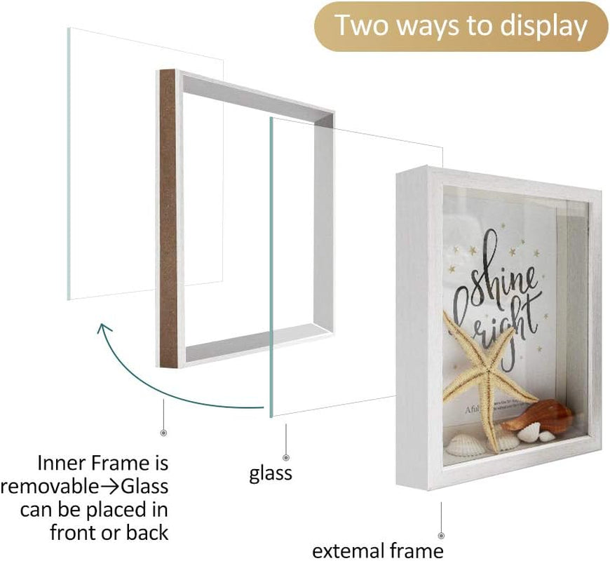 Shadow Box Frame 5X7 6X8, Pet Memorial Shadow Box, Deep Display Cases White 5X7 Picture Frames Desk Wall Mount Wooden, Birthday Wedding Gift for Family Friends, Set of 2