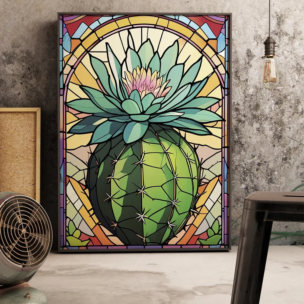 Diamond Painting Kits for Adults, 5D DIY Diamond Art Kit for Beginners, Full Diamond Diamond Painting Kit for Home Wall Decoration, Stained Glass Cactus Flower 12X16 Inches