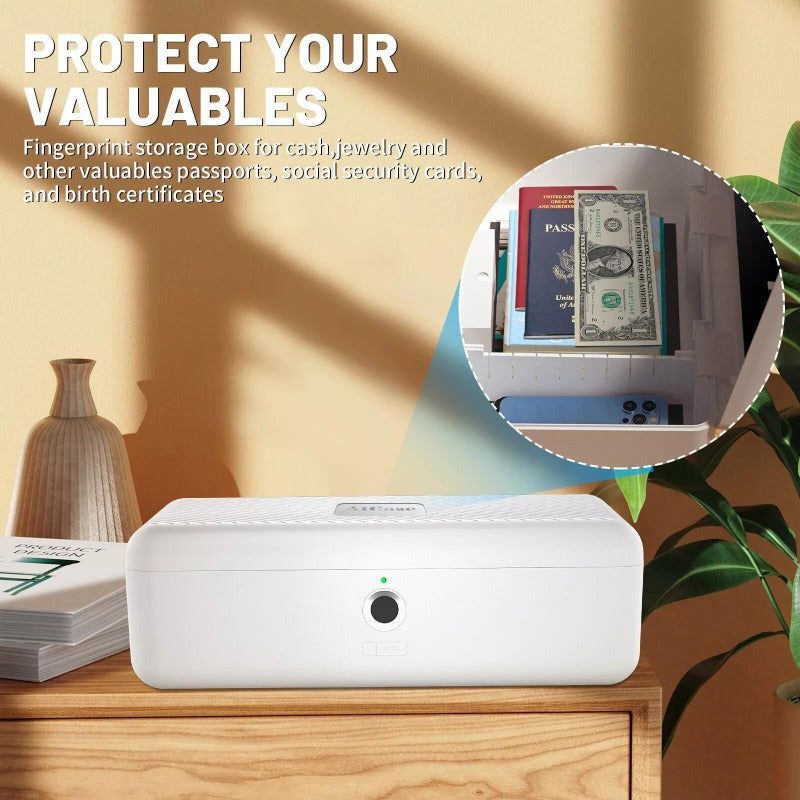 Biometric Fingerprint Storage Box – Portable Security Safe for Cash, Jewelry, & Phones with Morse Code & USB Rechargeable Lock