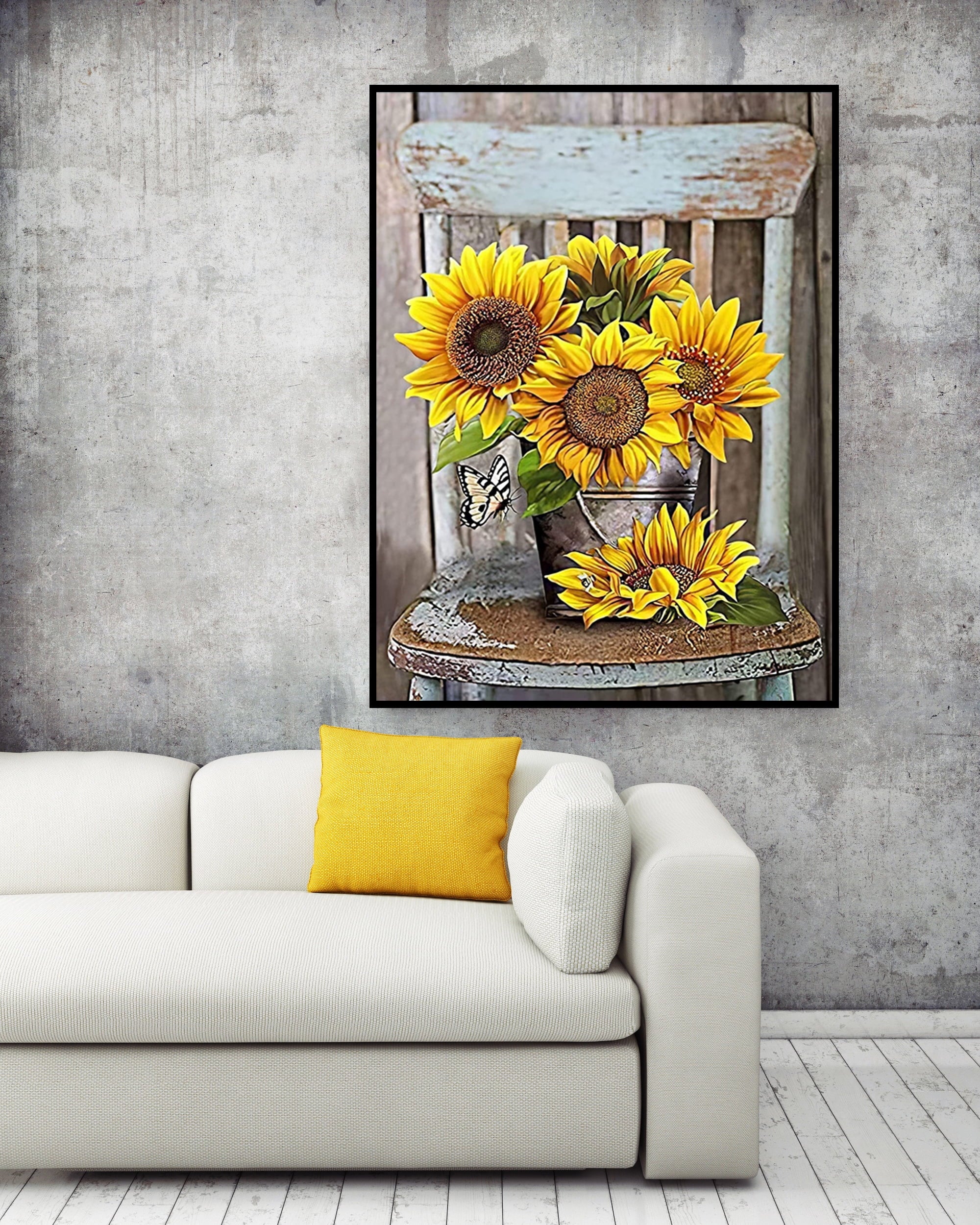 Sunflowers 5D Diamond Painting Kits for Adults Beginners, DIY Butterfly Diamond Art Kits,Round Full Drill Diamonds Dots Gem Art Kits, Home Wall Decor 12X16Inch