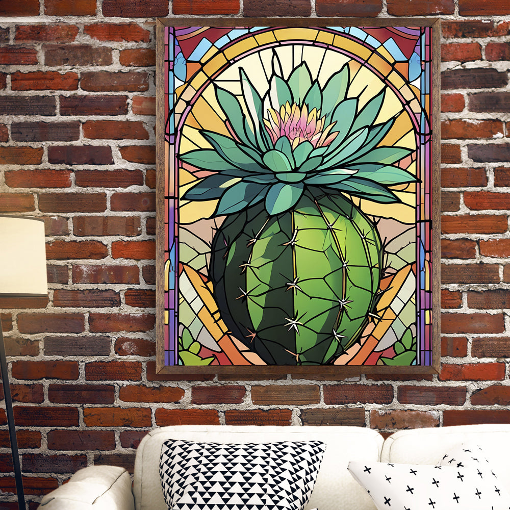 Diamond Painting Kits for Adults, 5D DIY Diamond Art Kit for Beginners, Full Diamond Diamond Painting Kit for Home Wall Decoration, Stained Glass Cactus Flower 12X16 Inches