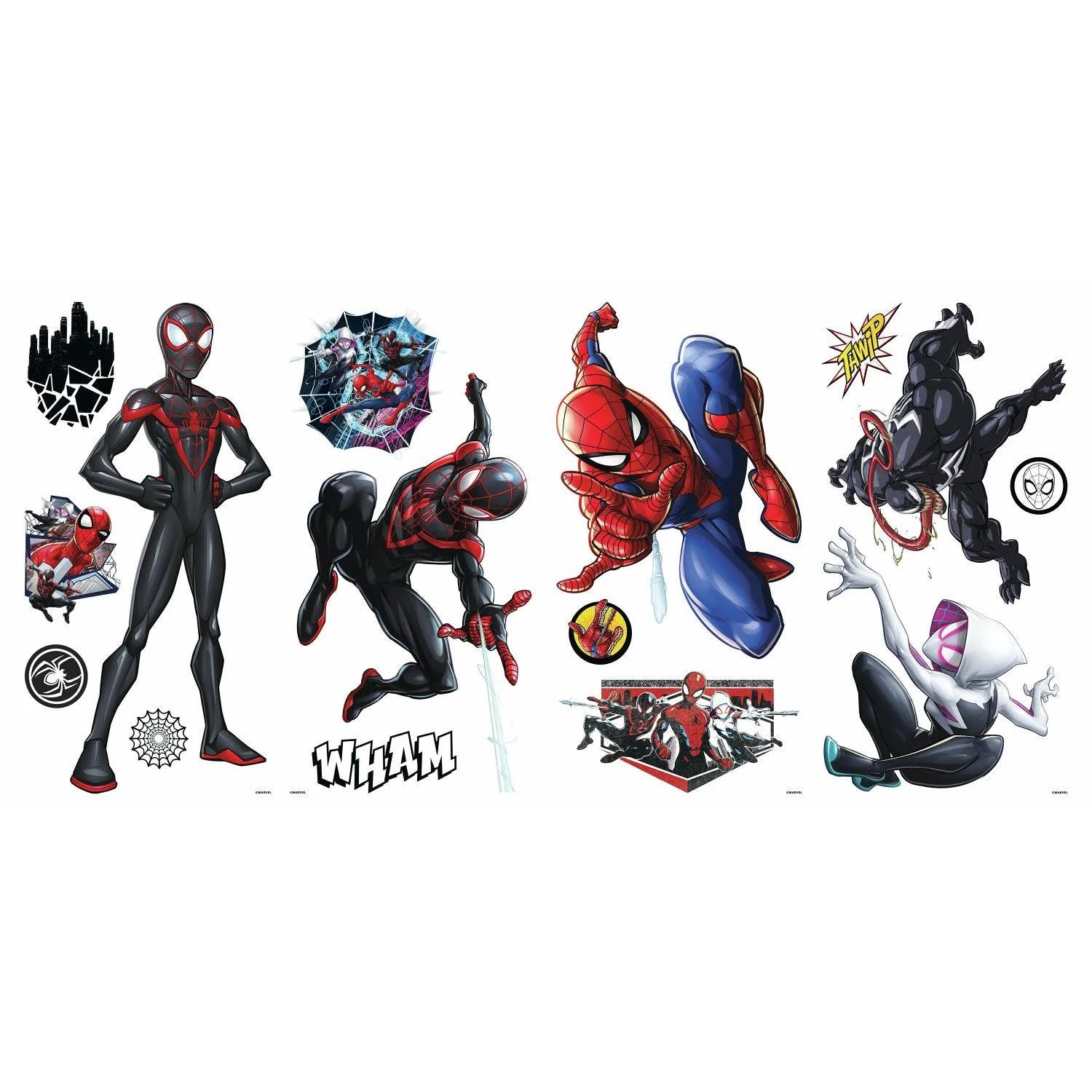 Spider-Man Miles Morales Peel and Stick Wall Decals, Black, Red, Blue, Purple Kids Room Spiderman Stickers