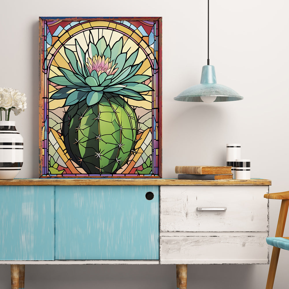 Diamond Painting Kits for Adults, 5D DIY Diamond Art Kit for Beginners, Full Diamond Diamond Painting Kit for Home Wall Decoration, Stained Glass Cactus Flower 12X16 Inches