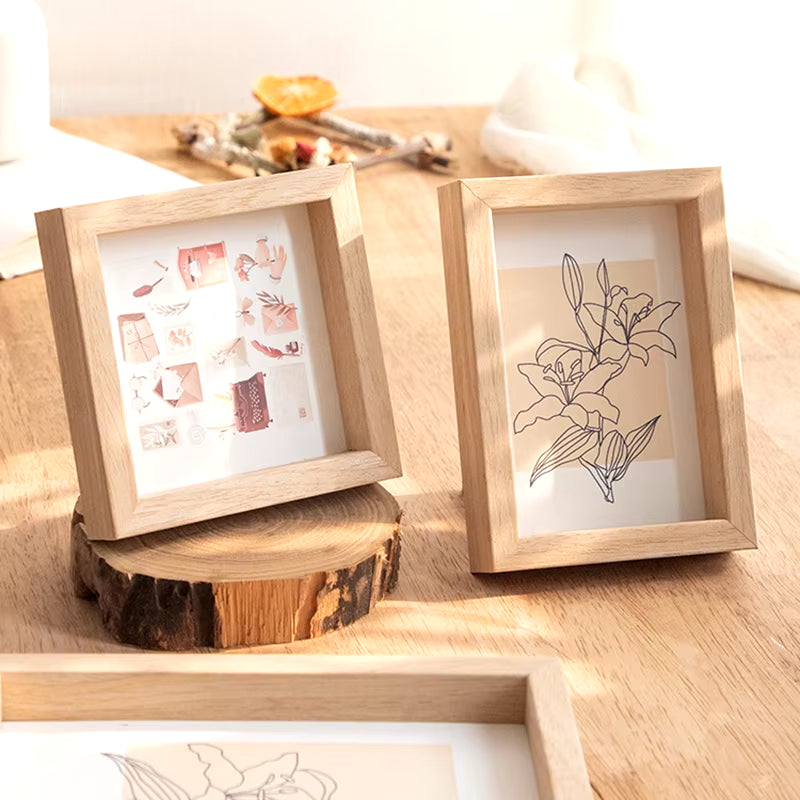 Wooden Photo Frame Picture Frames Shadow Box Frame Wall Photo Card Holder Certificate Specimen Dry Flower Holder Desktop Decor