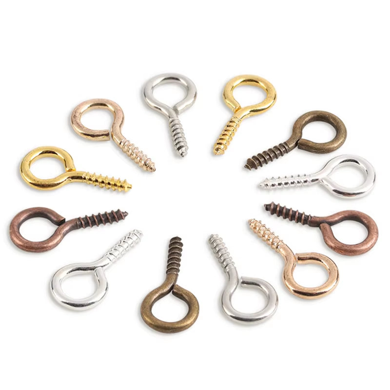 200Pcs Small Tiny Mini Eye Pins Eyepins Hooks Eyelets Screw Threaded Gold Color Clasps Hooks Jewelry Findings for Making DIY