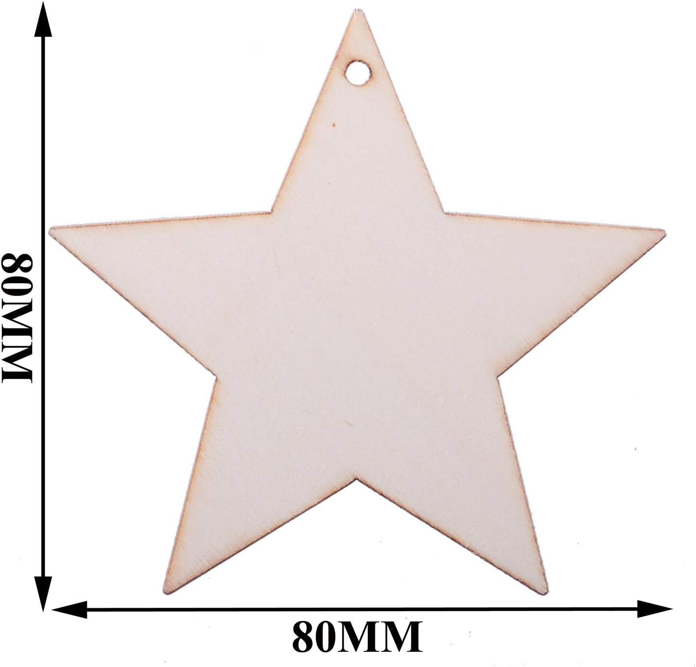 Pack of 50 Wooden Crafts to Paint 3 Inch Christmas Tree Hanging Ornaments Unfinished Wood Cutouts Christmas Decoration DIY Crafts (Wooden Star Cutouts)