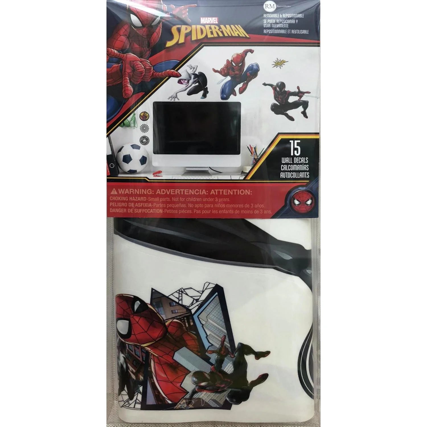 Spider-Man Miles Morales Peel and Stick Wall Decals, Black, Red, Blue, Purple Kids Room Spiderman Stickers