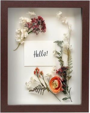 8” X 10” Mahogany Wooden Shadow Box Frame – Display Case with Soft Felt Back, Memory Box with Tempered Glass, Display Box with Elegant White Ball Push Pins, Wooden Flower Box