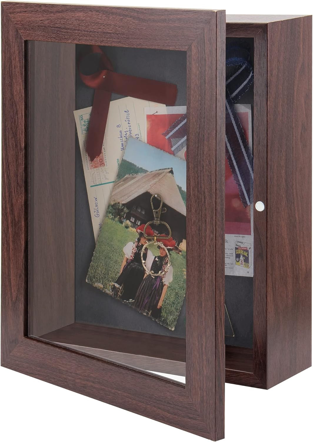 , 8X10.5 Shadow Box Frame, Display Box for Art, Memorabilia, Medals, Wedding Memories, Plane Tickets, Brochures, 6 Pins Included (8X10.5, Walnut, 1-Pack)