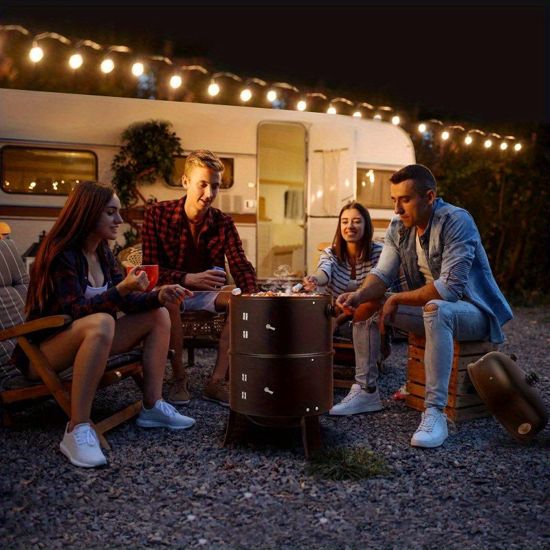 3 in 1 Outdoor Vertical Smoker Portable Meat Cooker Charcoal Smoking Grill