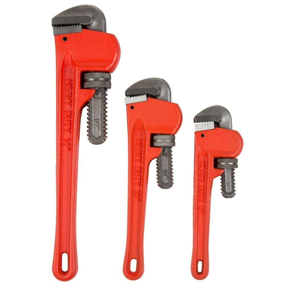 3 Pcs Heavy Duty Adjustable Pipe Wrench Set with Pouch - 8, 10, 14 Inch Sizes