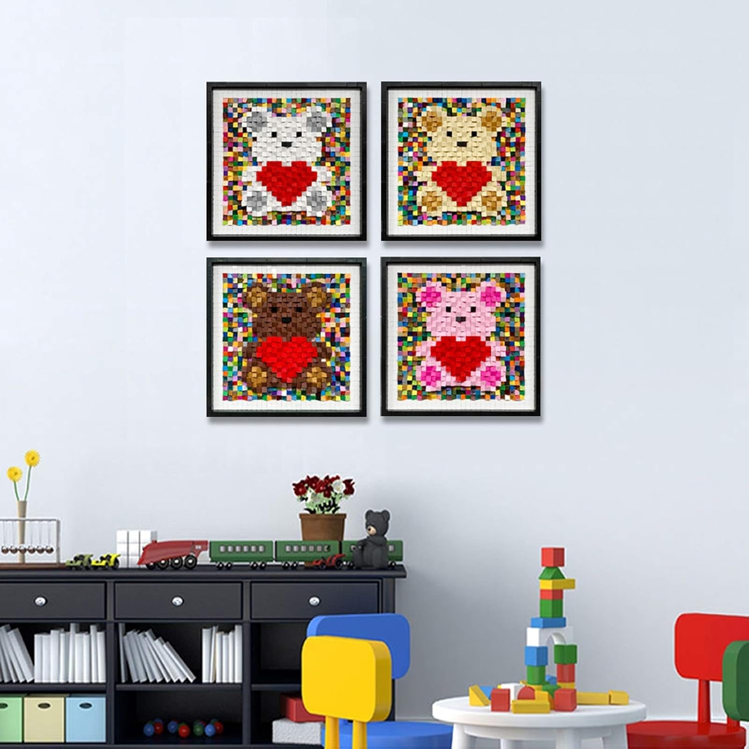 Building Kits Arts and Crafts Mosaic Puzzle Bricks DIY Creative Stunning Wall Art Love Bear for Christmas Birthday Anniversary(Heart & Bear-Pink)