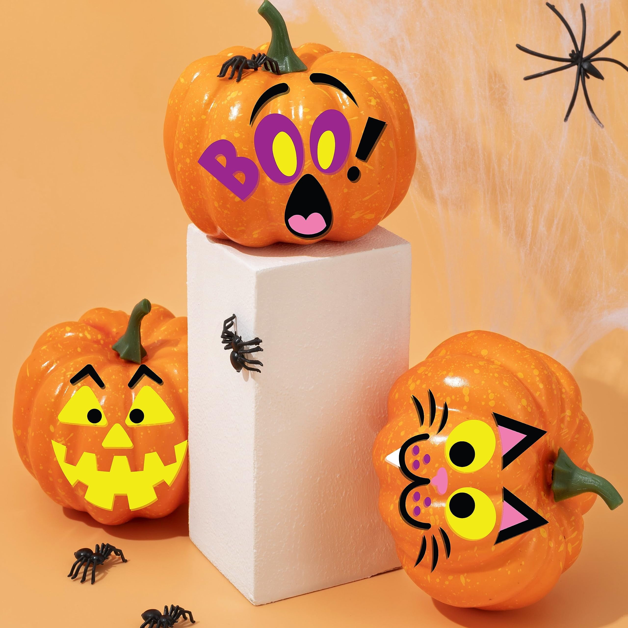 16 Pcs Halloween Pumpkin Decorations Kit for Kids,Foam Pumpkin Face Stickers Halloween Party Supplies Halloween Favors Pumpkin Painting Kit