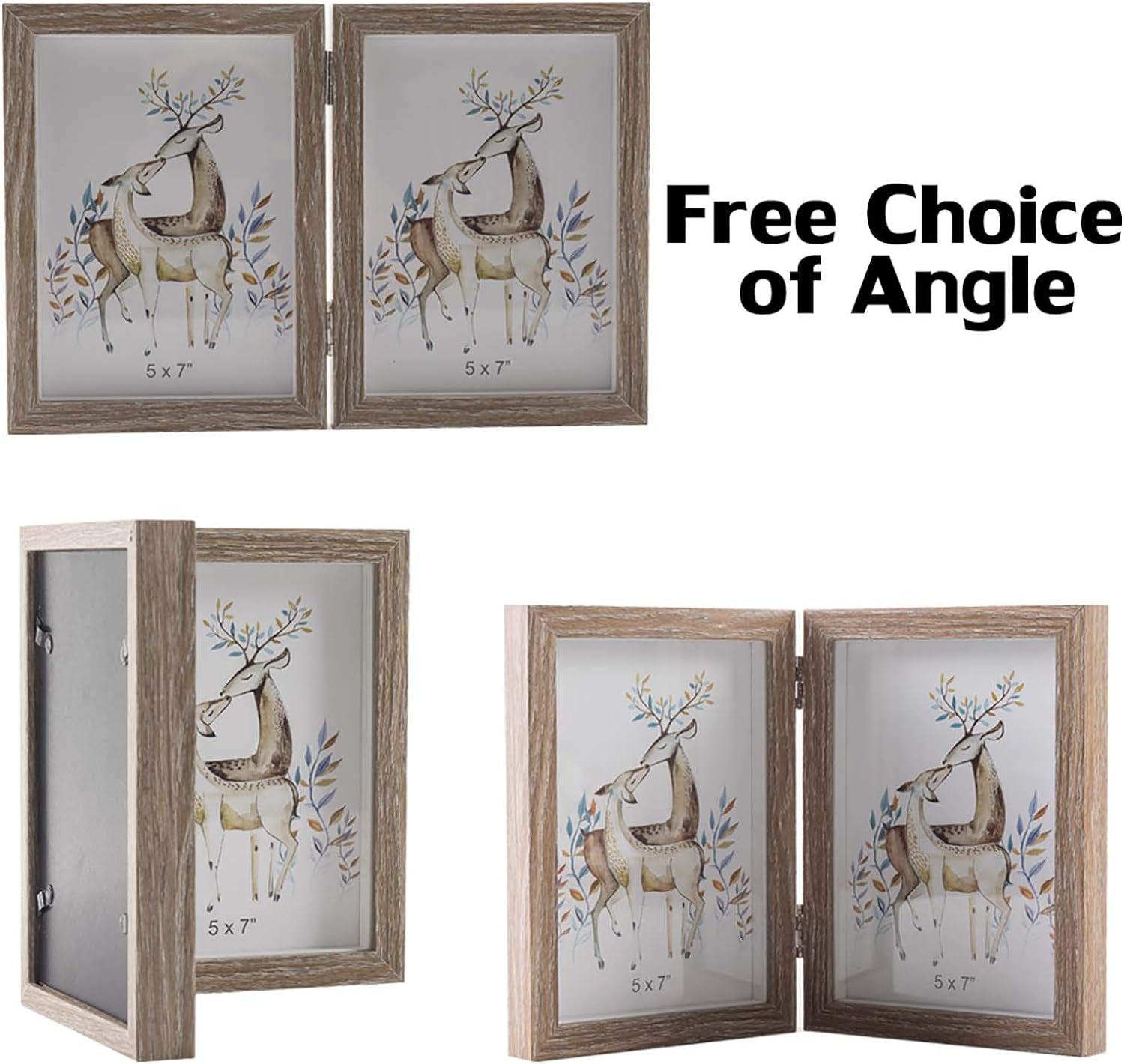 5X7 Picture Frames Double Hinged MDF Wood Grain Shadow Box with Glass Front Stand Vertical on Tabletop