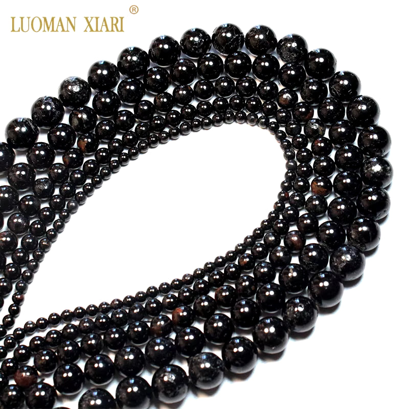 Fine 100% Natural Black Tourmaline Stone round Gemstone Beads for Jewelry Making DIY Bracelet Necklace 4/6/8/10/12 Mm