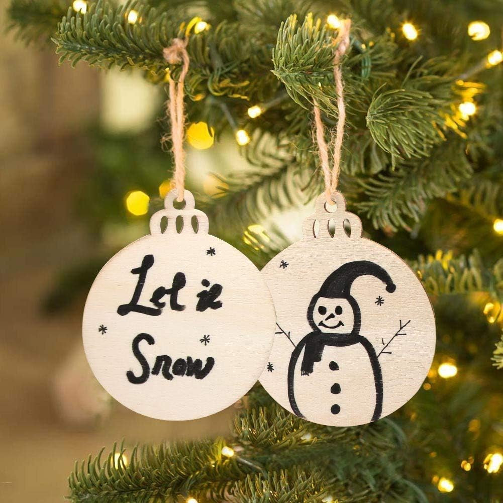 Pack of 50 Wooden Crafts to Paint 2.75 Inch Christmas Tree Hanging Ornaments Unfinished Wood Cutouts Christmas Decoration DIY Crafts (Wooden round Cutouts)