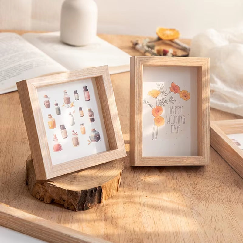 Wooden Photo Frame Picture Frames Shadow Box Frame Wall Photo Card Holder Certificate Specimen Dry Flower Holder Desktop Decor