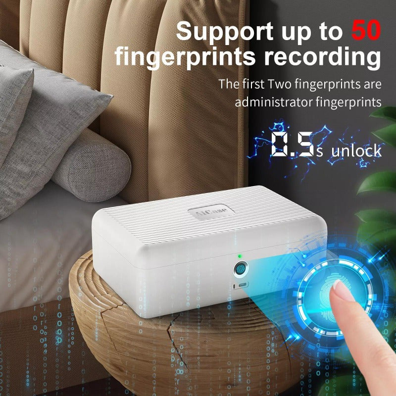 Biometric Fingerprint Storage Box – Portable Security Safe for Cash, Jewelry, & Phones with Morse Code & USB Rechargeable Lock