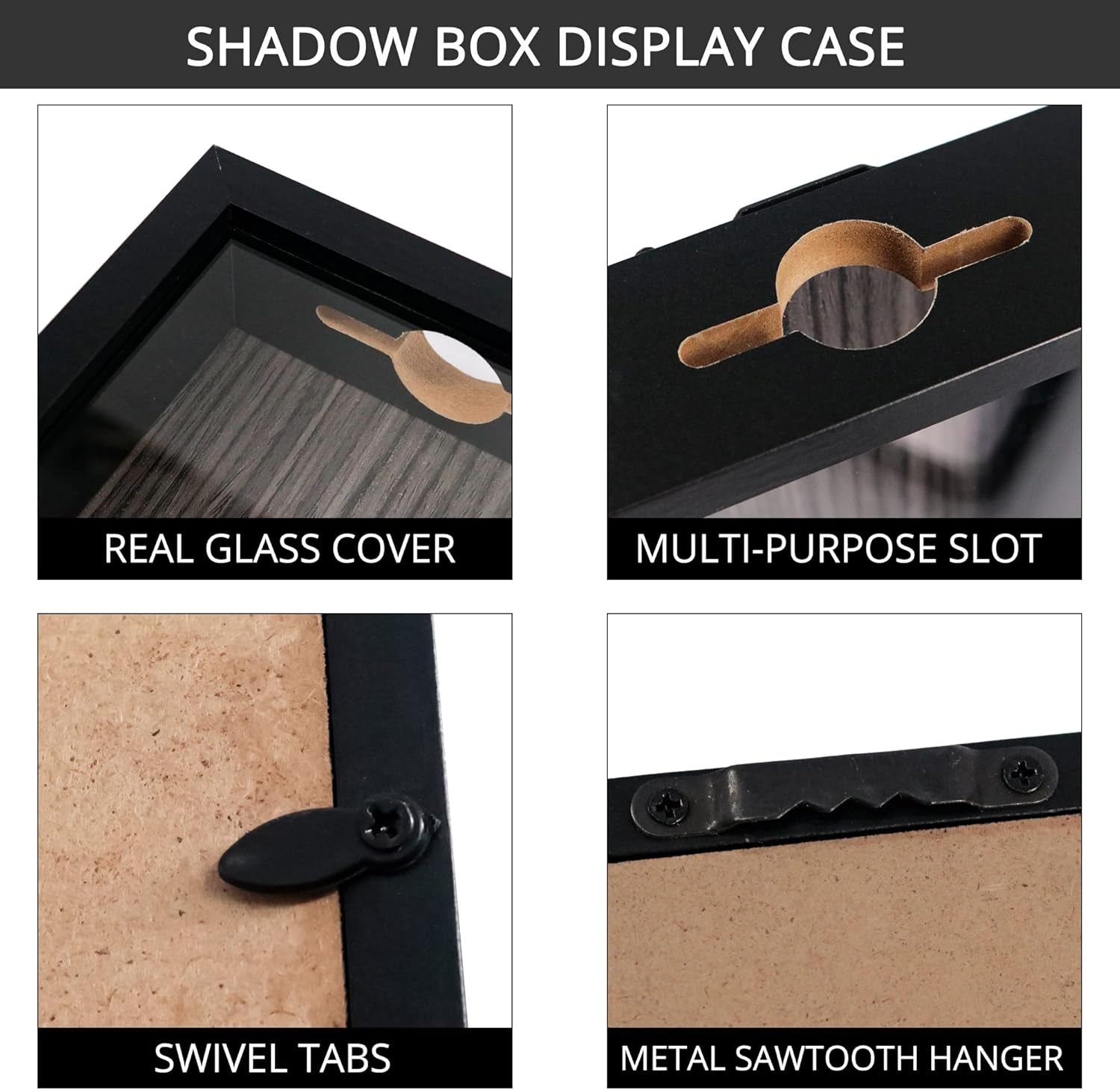 8X10 Top Loading Shadow Box Frame with HD Glass,Wood Display Case with Slot,1.25 Inches Interior Depth,Ideal for Wine Bottle Caps,Tickets,Shells,Stamps and More,Black