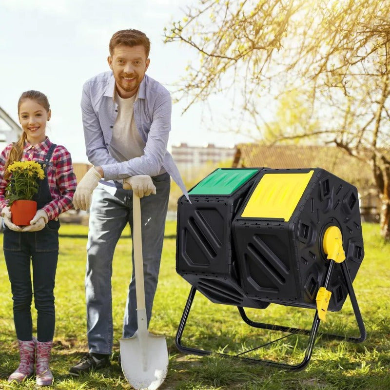 2PCS - 37Gal Large Chamber Compost Tumbler Composter w/ 2 Sliding Doors 360° Fast