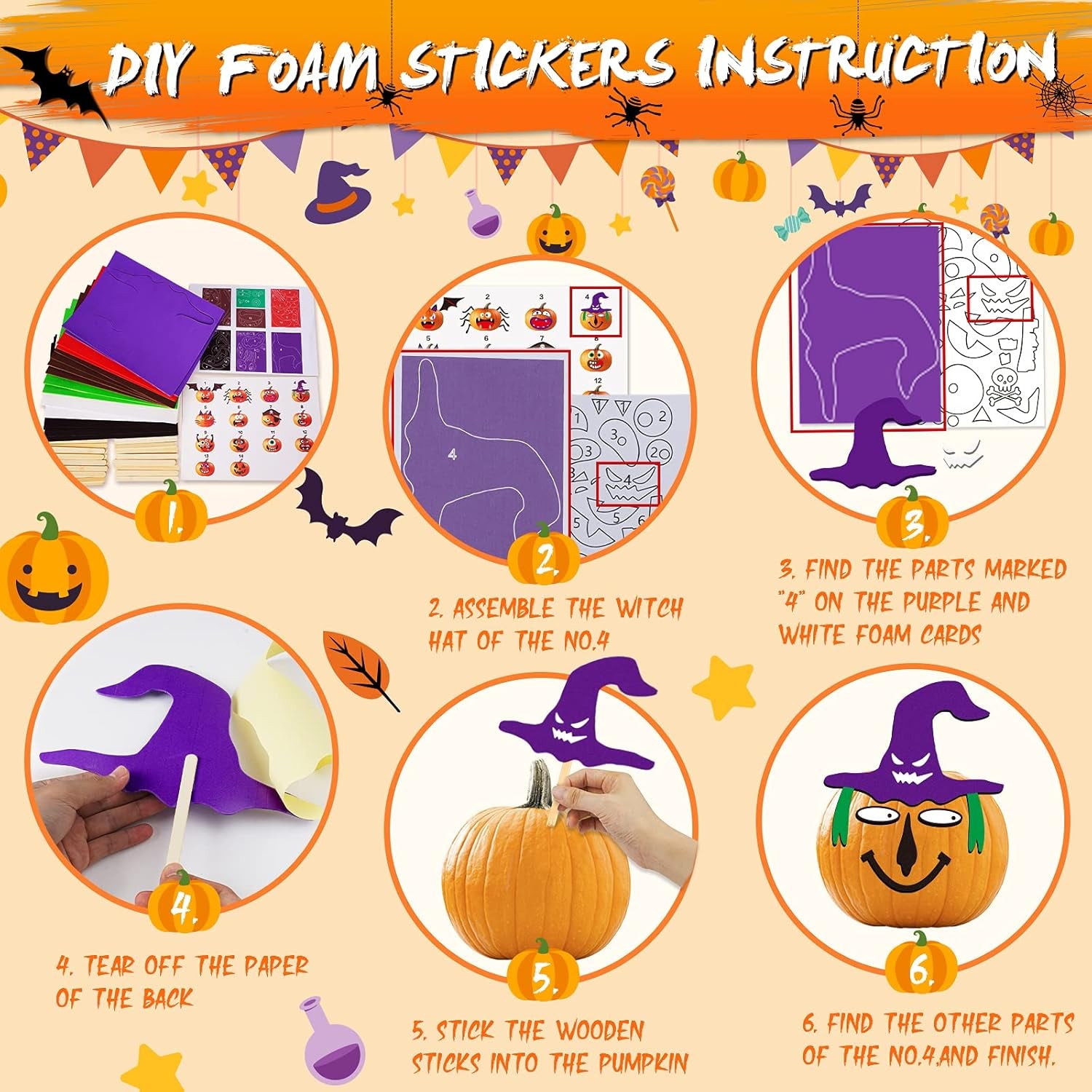 Pumpkin Decorating Kit Foam Stickers - Halloween Pumpkin Face Stickers Decorations for Kids 14 Designs Make 28 Pumpkins DIY 3D Crafts Kits Halloween Birthday Gifts for Kids Toddlers No Carving