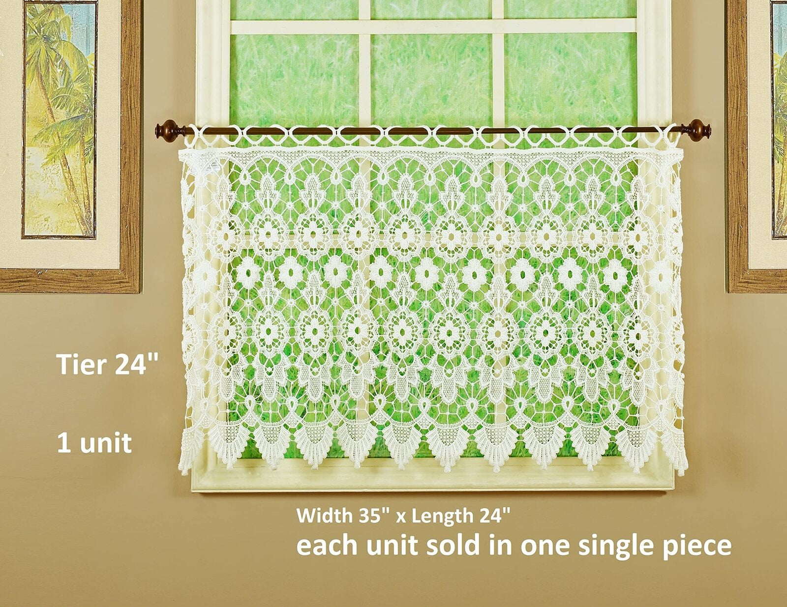 Today'S Curtain Medallion Macramé Tier 24",Ecru, 35W X 24L Ecru