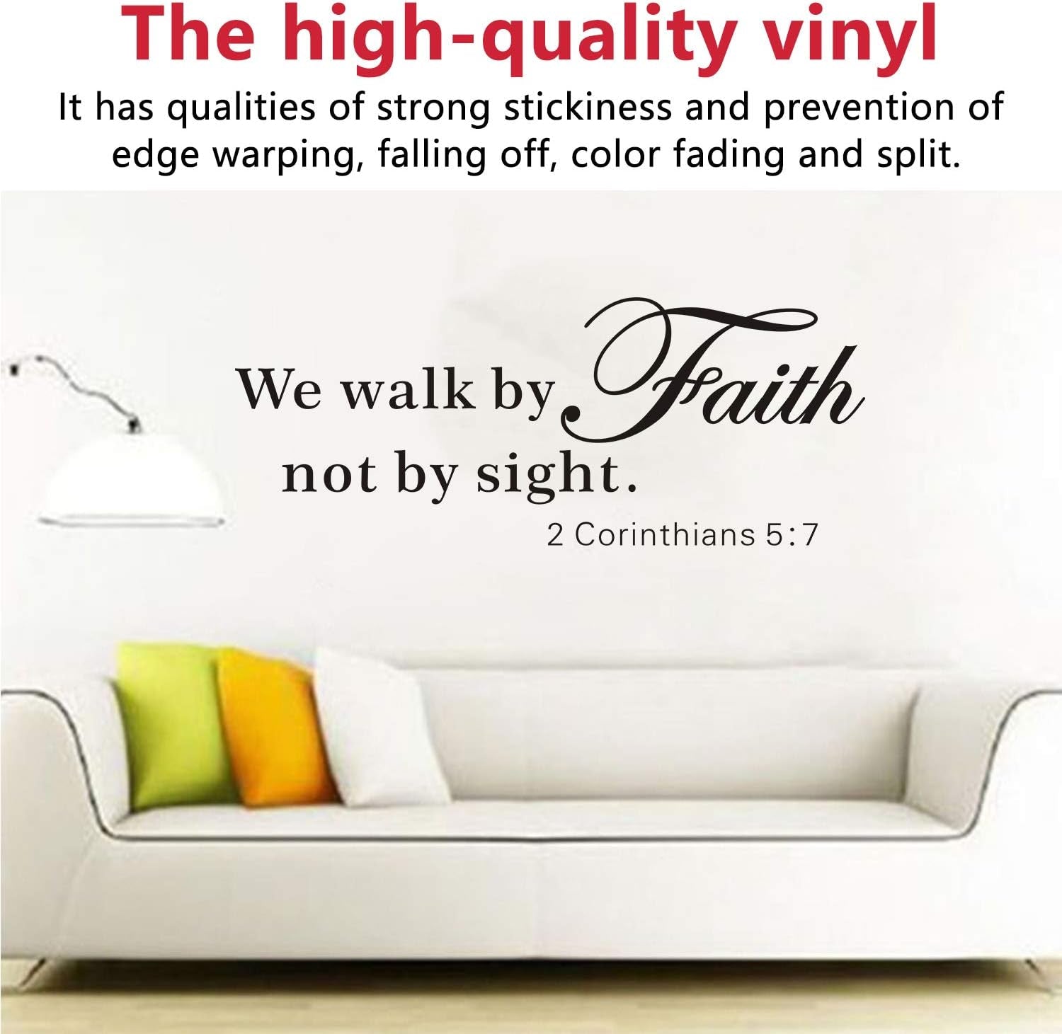 Wall Decals for Living Room, Bible Verse Wall Decal, Quotes Inspirational Biblical Christian Religious Faith Scripture Phrase Home Art Decor Vinyl Stickers We Walk by Faith Not by Sight 23"X9"