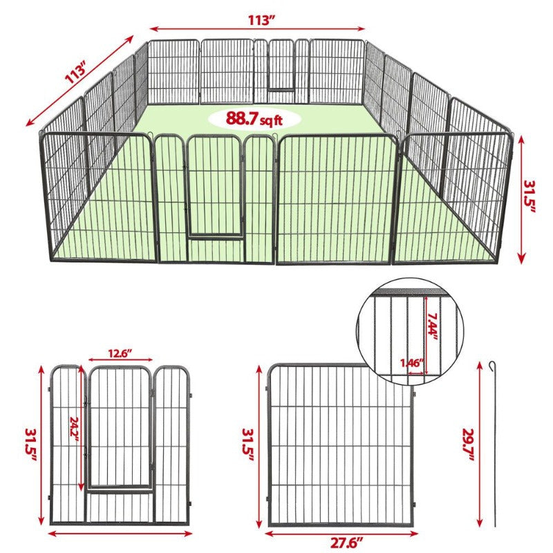 6 Panels 32Inch Dog Pen Fences 2 Doors Metal Barrier For Dog Pets Use Outdoor