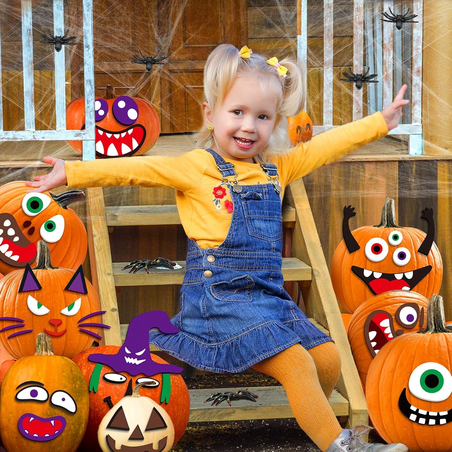 Pumpkin Decorating Kit Foam Stickers - Halloween Pumpkin Face Stickers Decorations for Kids 14 Designs Make 28 Pumpkins DIY 3D Crafts Kits Halloween Birthday Gifts for Kids Toddlers No Carving