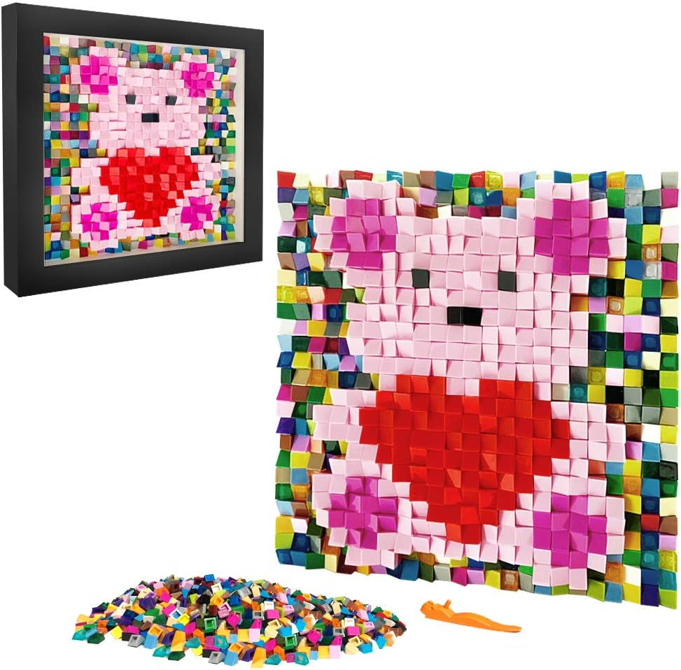 Building Toy Kits Puzzle Bricks Creative Collectible Building Sets Stunning Wall Art and Crafts Love Bear Gift for Valentine'S Day Birthday Anniversary(Heart & Bear-Pink,Black Frame)