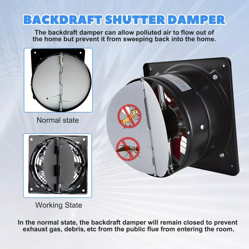 8 Inch Exhaust Fan Ventilation Extractor Fan 110V Wall-Mounted Blower Duct Fan