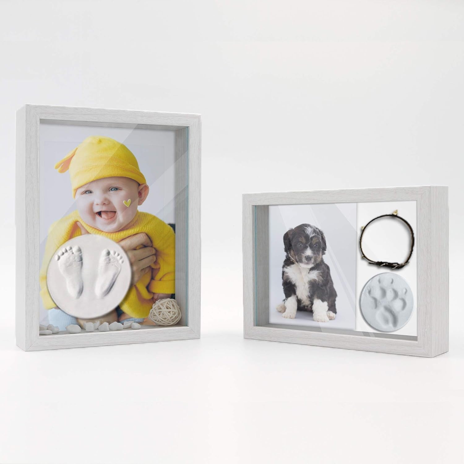 Shadow Box Frame 5X7 6X8, Pet Memorial Shadow Box, Deep Display Cases White 5X7 Picture Frames Desk Wall Mount Wooden, Birthday Wedding Gift for Family Friends, Set of 2