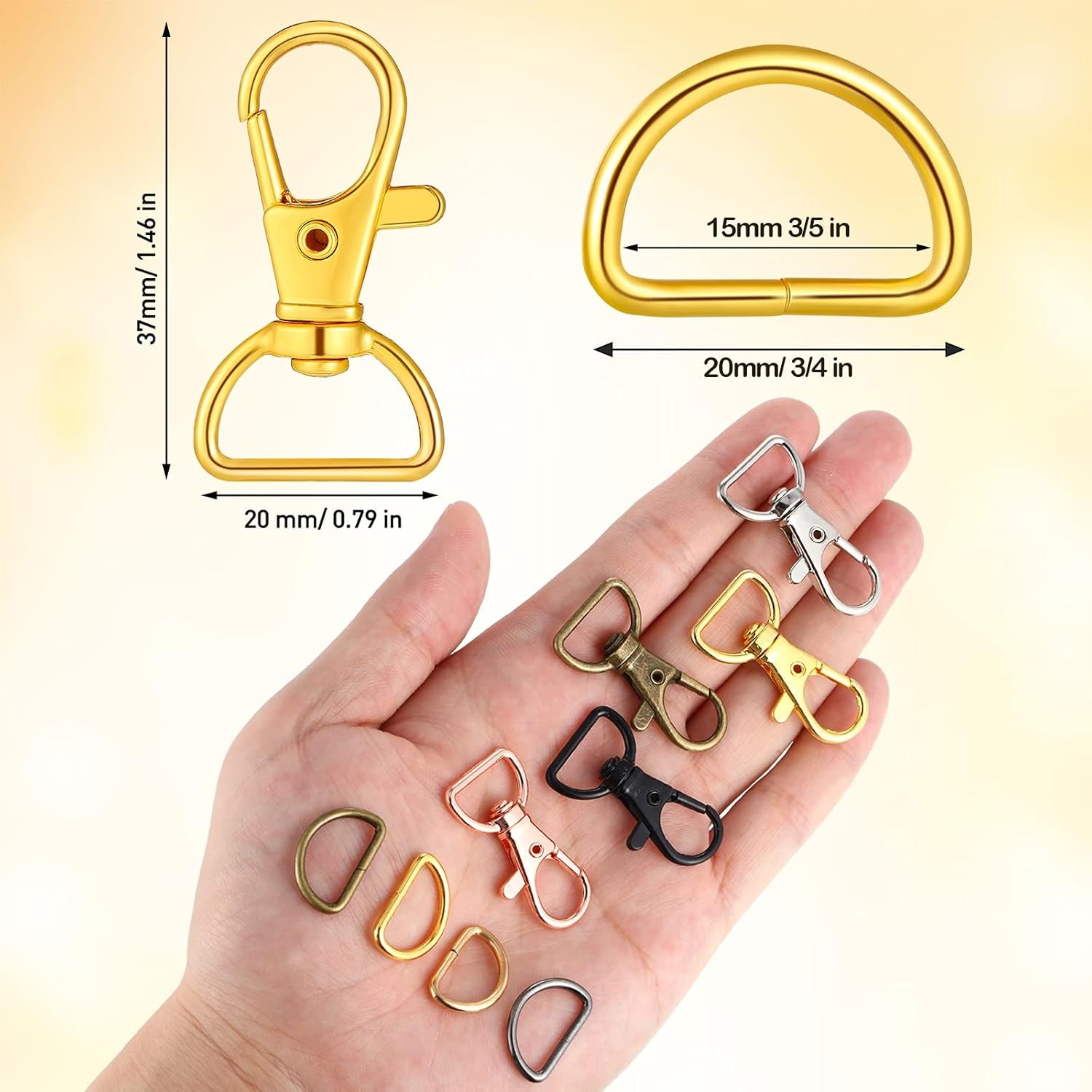 70 Pieces Keychain Rings Purse Hardware Swivel Clasp Lobster Claw Clasps for Keychains Key Chain Rings D Rings for Purse for Purses Keychain Lanyard Handbags (Mixed Color,20 Mm)