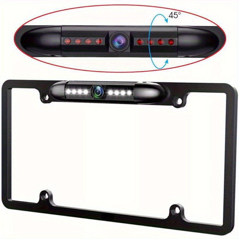 US License Plate Metal Frame Rear View Backup Camera CMOS HD Night LED Black