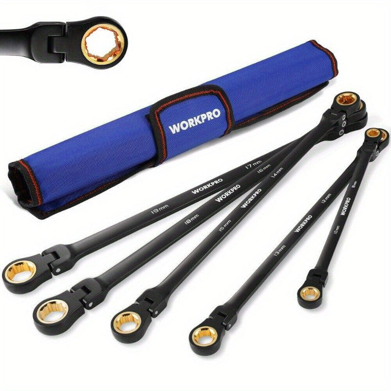 5PCS Extra Long Ratcheting Wrench Set 8-19mm Combination Metric 72-Teeth