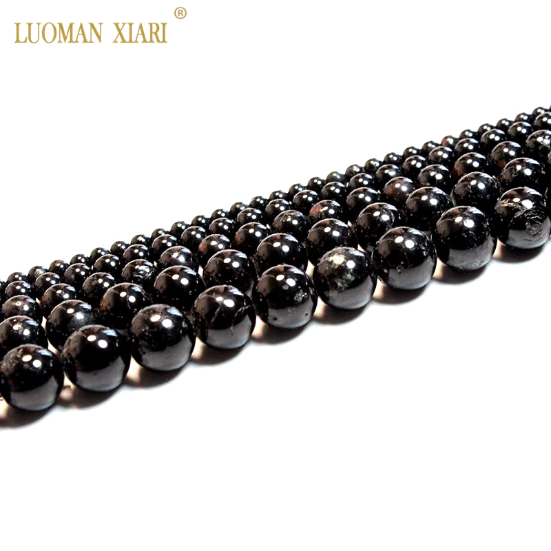 Fine 100% Natural Black Tourmaline Stone round Gemstone Beads for Jewelry Making DIY Bracelet Necklace 4/6/8/10/12 Mm