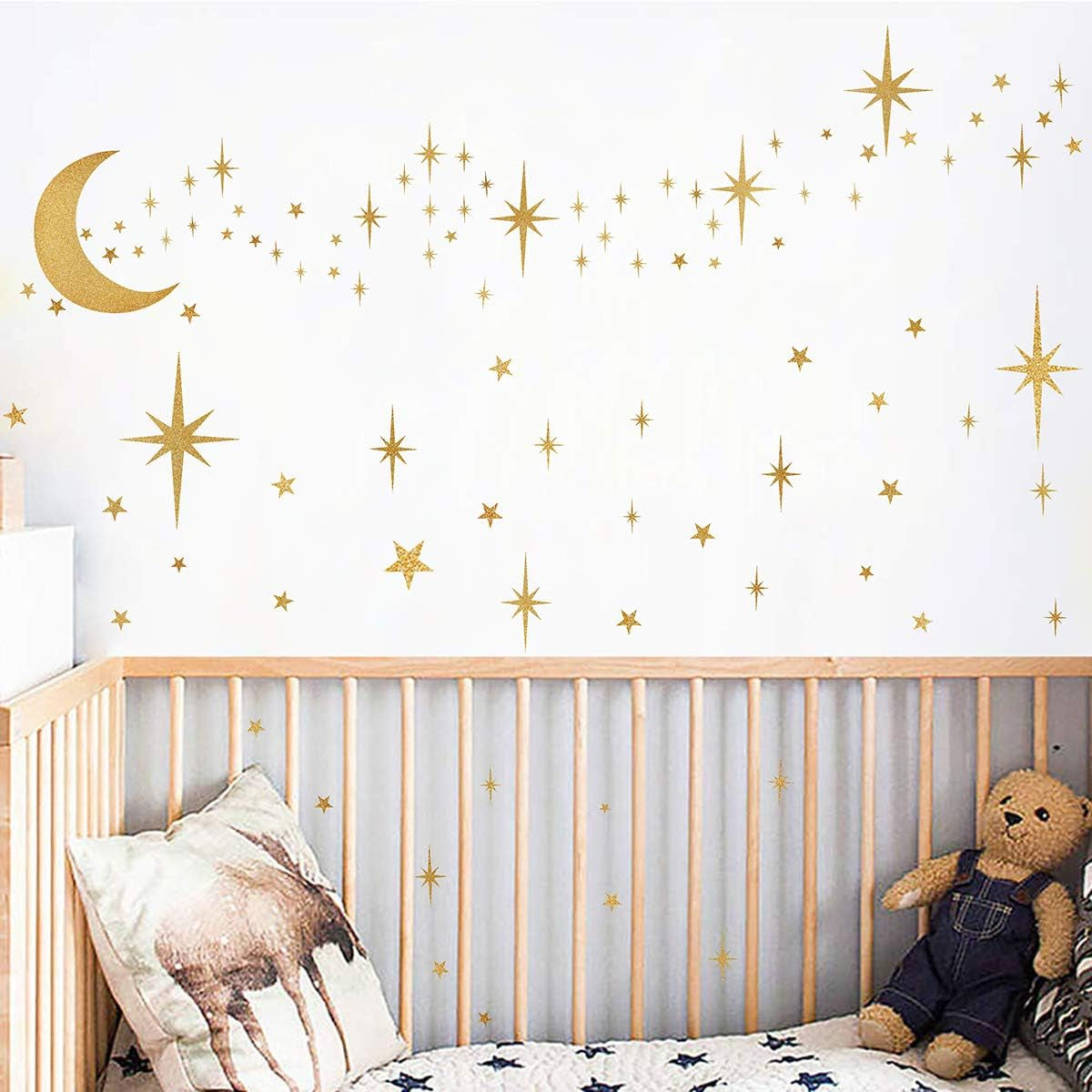 Retro Starburst Wall Decals Star Wall Stickers Atomic Star Wall Decals Star Wall Decals Girls Room Wall Decals Peel and Stick Moon Wall Decals