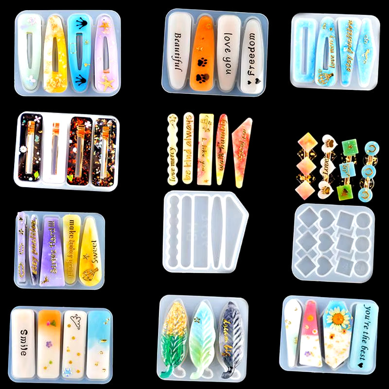 Handmade Barrettes Silicone Epoxy Resin Molds DIY Hair Pin Acrylic Mold Alligator Hair Clip Molds Jewelry Handmade Making Tools