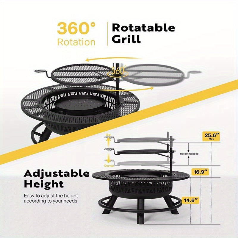35'' Fire Pit w/ Cooking Grill Grate, Charcoal Pan & Cover Wood Burning Firepits