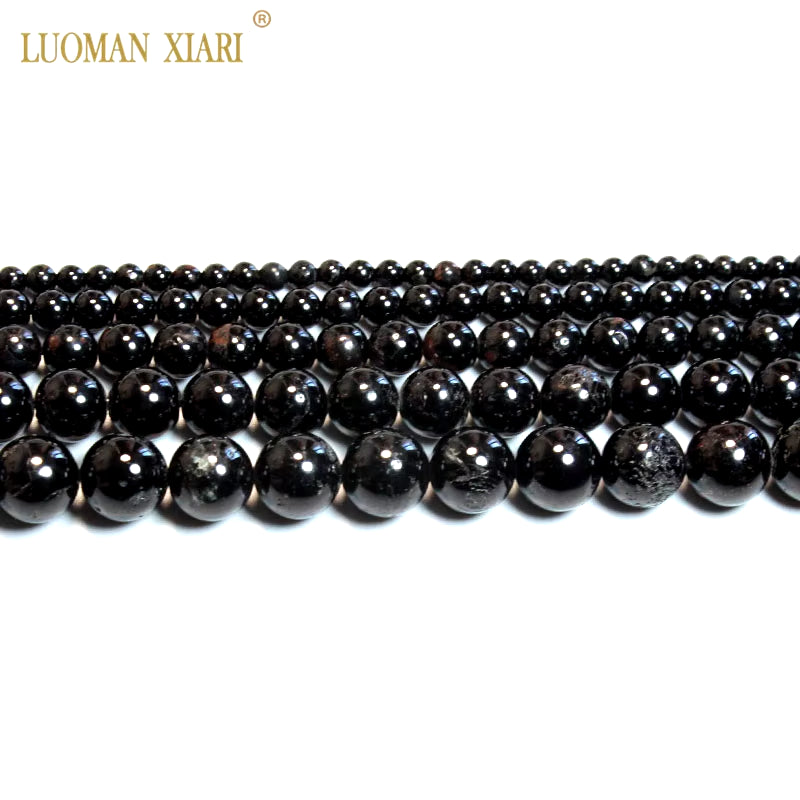 Fine 100% Natural Black Tourmaline Stone round Gemstone Beads for Jewelry Making DIY Bracelet Necklace 4/6/8/10/12 Mm