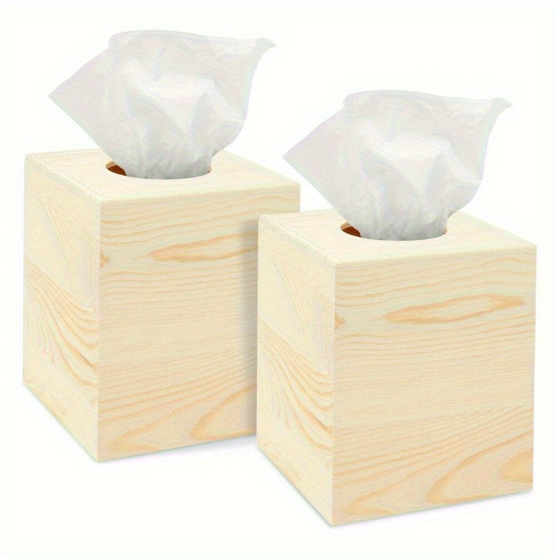 2 Pcs Unfinished Wooden Tissue Box Cover DIY Crafts Home Decor, 5x5.5 inches